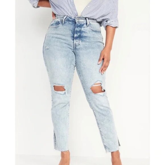 Old Navy High-Waisted Button-Fly OG Straight Ripped Side-Split Ankle Jeans, 8 - Picture 1 of 4